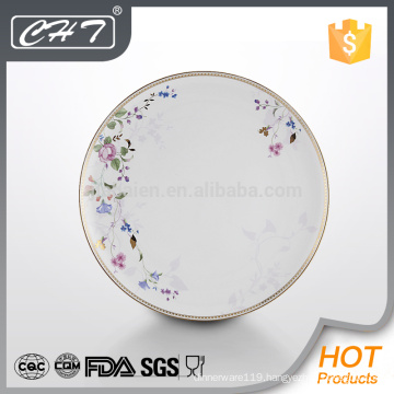 A062 flower bone china dinnerware plate with gold rim